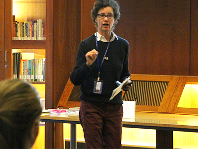 College Nurse Practitioner, Cindy Dickinson, speaking at a workshop