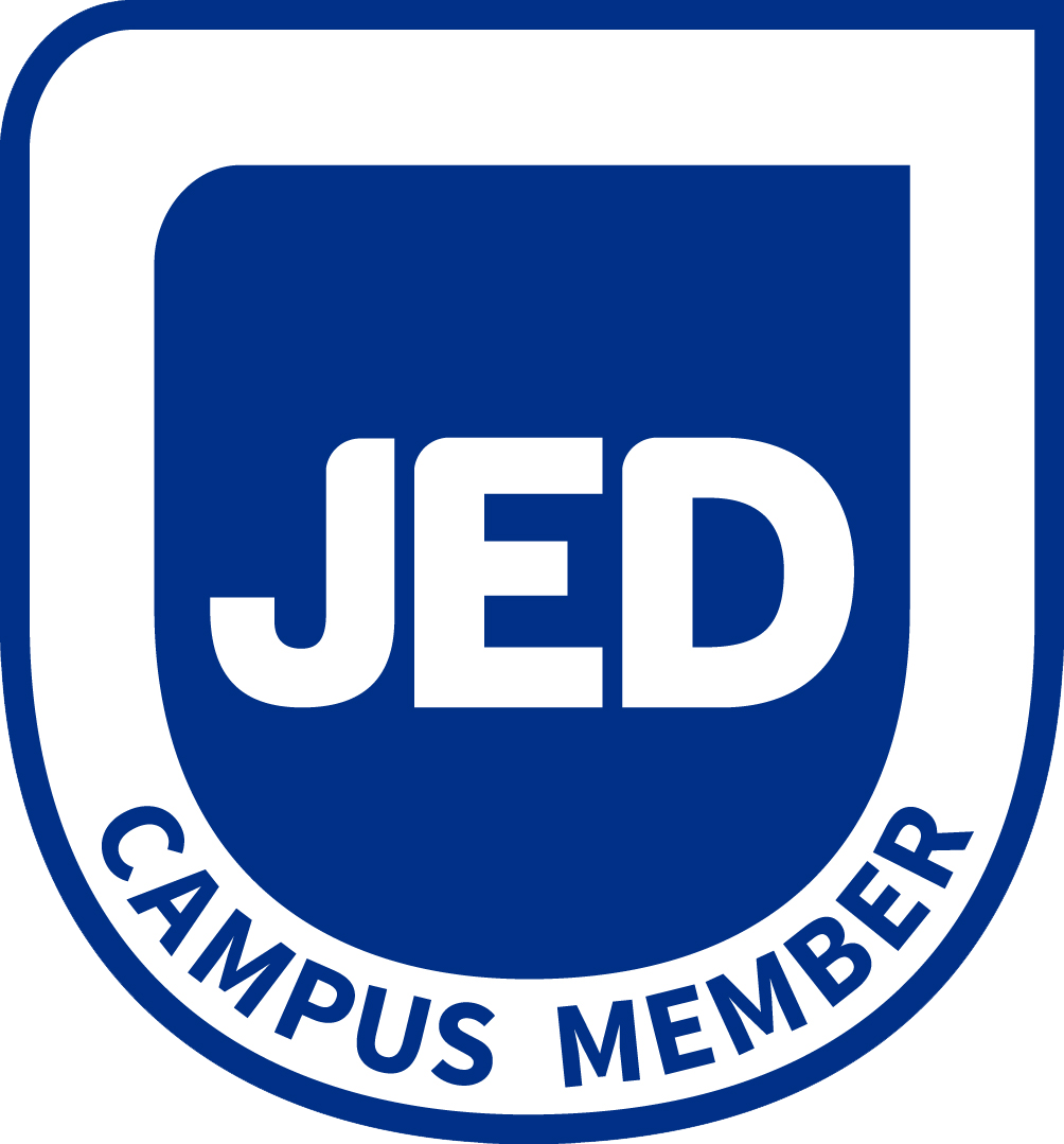Logo of a blue shield and text that reads: JED Campus Member