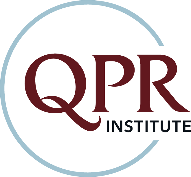 QPR (Question Persuade Refer) Logo: Features a blue circle with text: QPR Institute