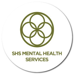 White circle with green SHS Logo and text: SHS Mental Health Services