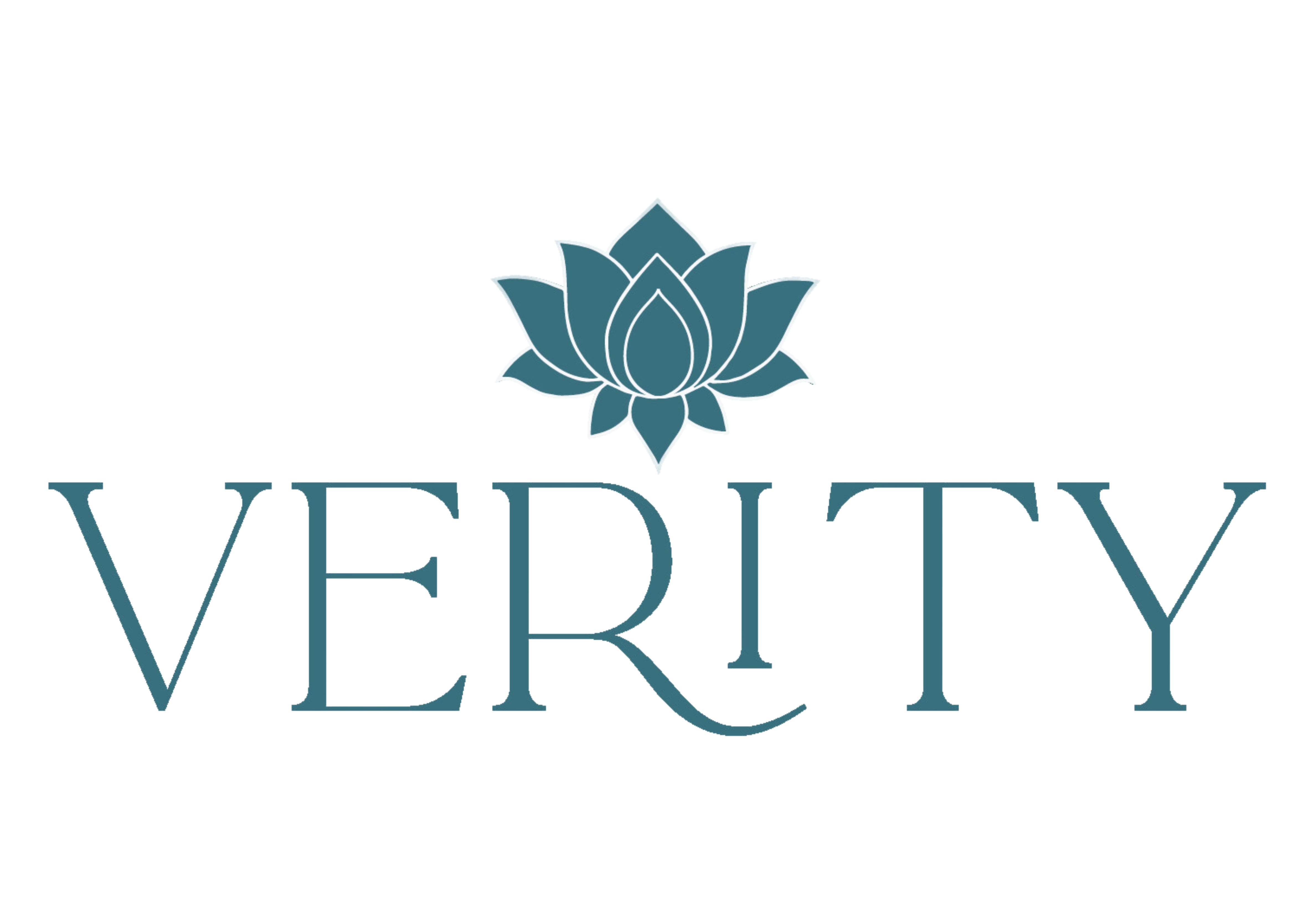 Logo that Reads, "Verity" and has a lotus flower