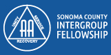 Logo  that is a circle with a triangle  in it. on  each side of the triangle   is one of the following words:  "unity, Service,  Recovery". There is an "AA" in the middle. Next to that, it reads, "Sonoma County Intergroup Fellowship"